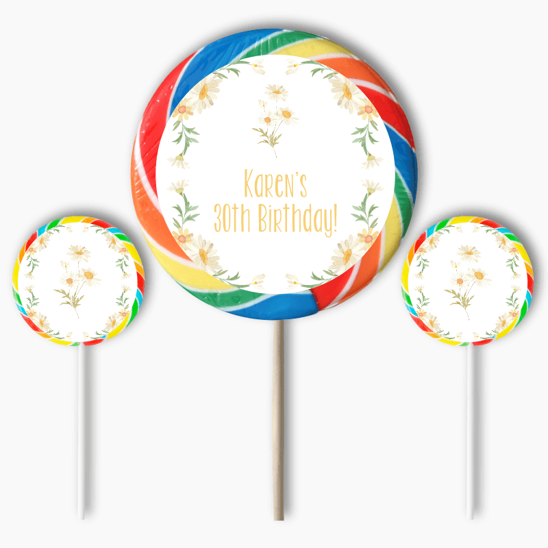 Personalised Daisy Party Round Lollipop Stickers