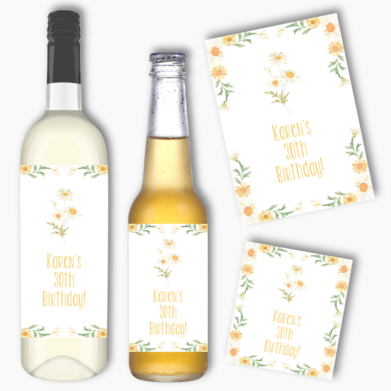 Personalised Daisy Party Wine &amp; Beer Labels