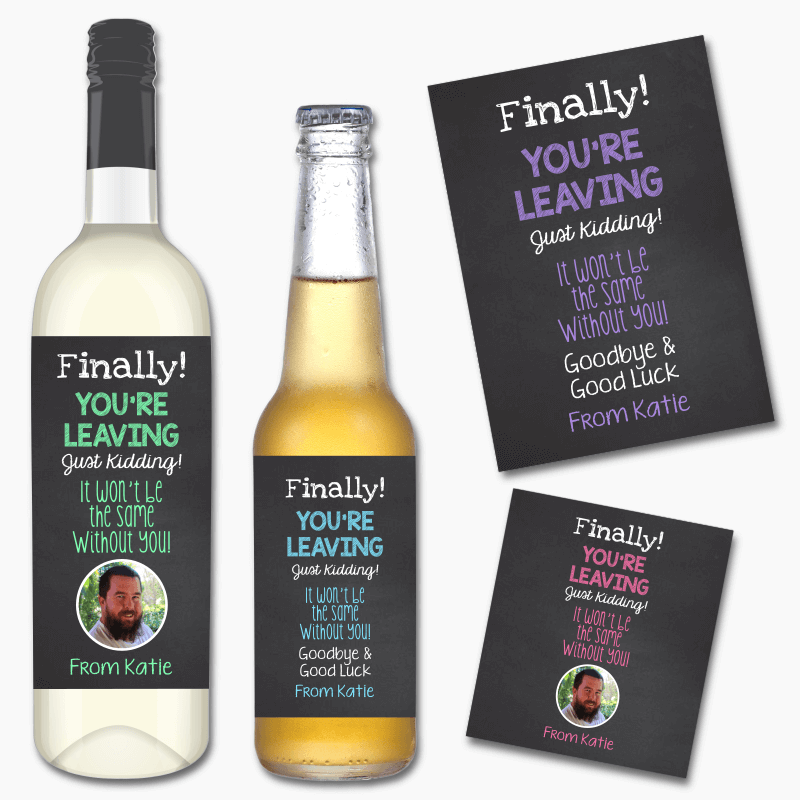 Personalised Finally You&#39;re Leaving Farewell Colleague Wine &amp; Beer Labels