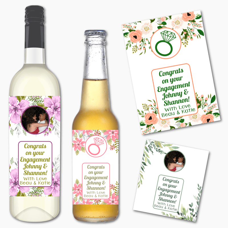 Personalised Floral Engagement Gift Wine & Beer Labels