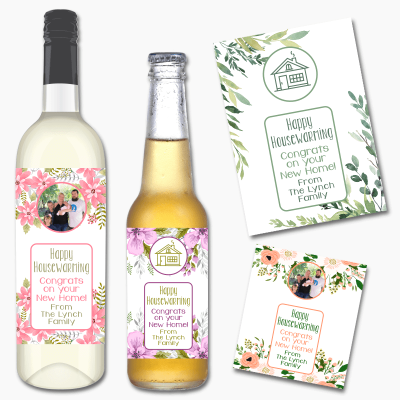Personalised Floral Housewarming Gift Wine & Beer Labels