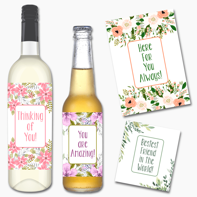 Personalised Friendship Gift Pick Me Up Set Wine &amp; Beer Labels