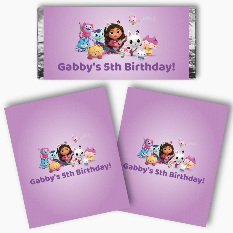 Personalised Gabby&#39;s Dollhouse Birthday Party Mini Chocolate Labels