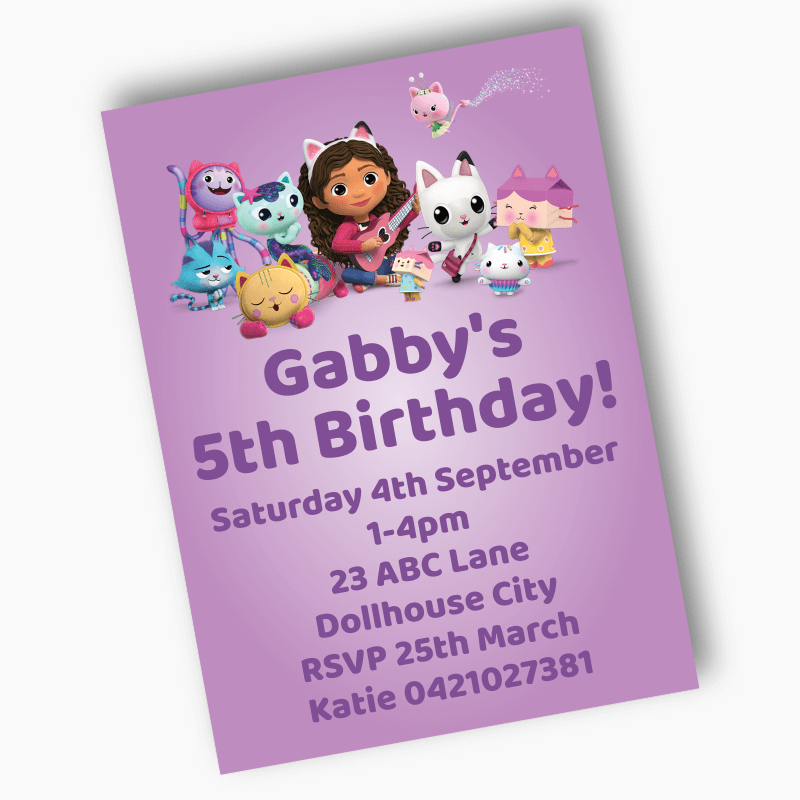 Personalised Gabby&#39;s Dollhouse Birthday Party Invites