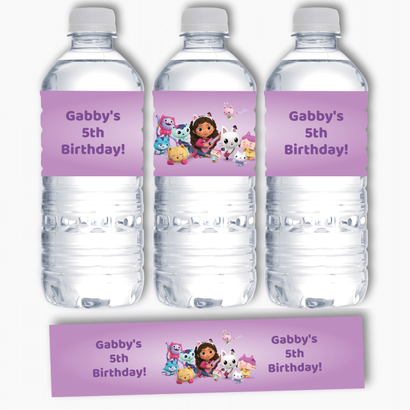 Personalised Gabby&#39;s Dollhouse Birthday Party Water Bottle Labels