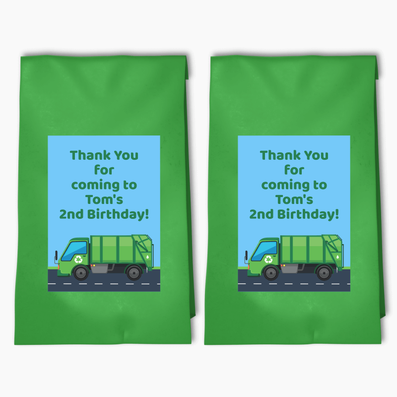 Personalised Garbage Truck Birthday Party Bags &amp; Labels