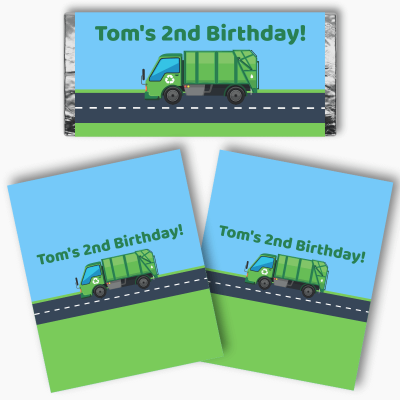 Personalised Garbage Truck Birthday Party Mini Chocolate Labels