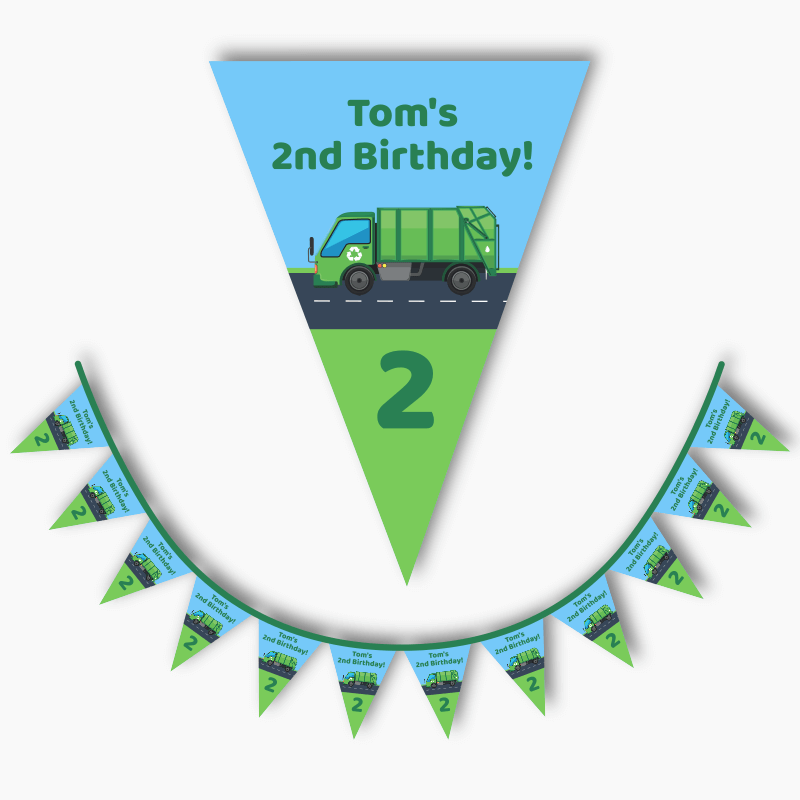 Personalised Garbage Truck Birthday Party Flag Bunting