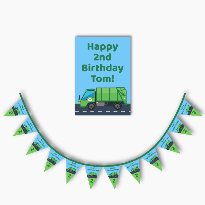 Personalised Garbage Truck Birthday Party Poster &amp; Flag Bunting Combo