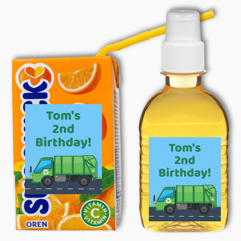 Personalised Garbage Truck Birthday Party Rectangle Drink Labels