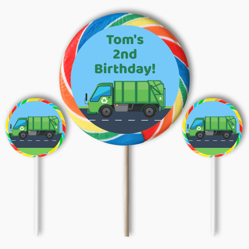 Personalised Garbage Truck Birthday Party Round Stickers