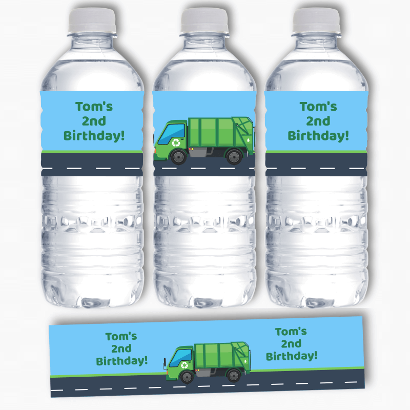 Personalised Garbage Truck Birthday Party Water Bottle Labels