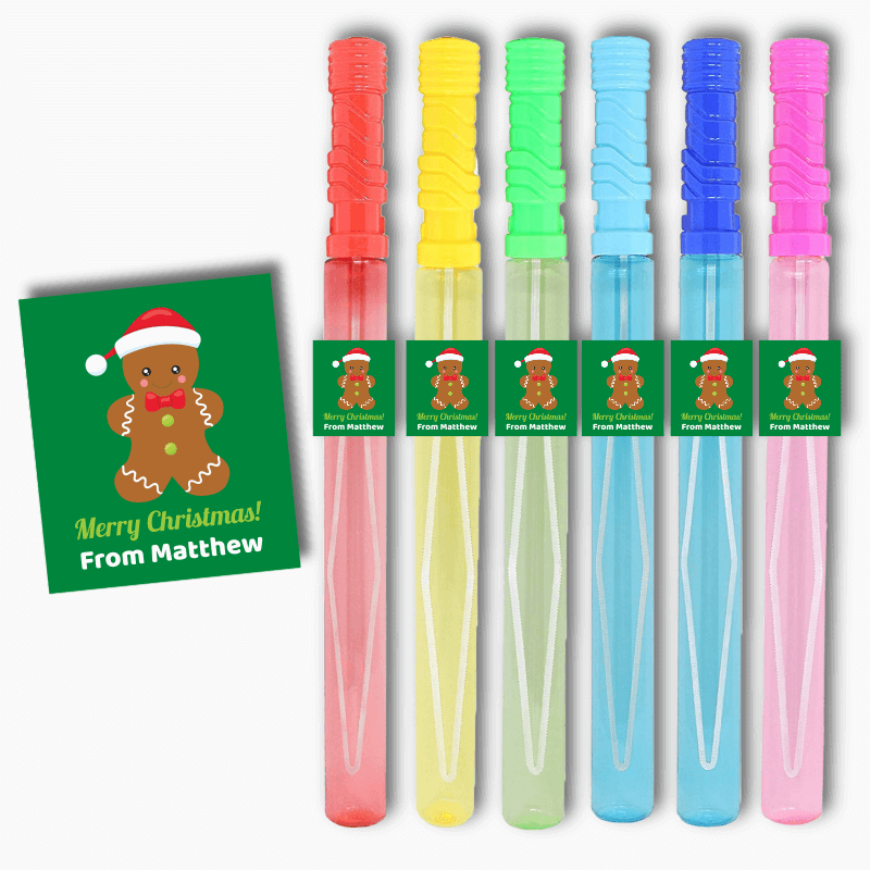 Personalised Gingerbread Man Christmas Gift Rectangle Bubble Wand Stickers