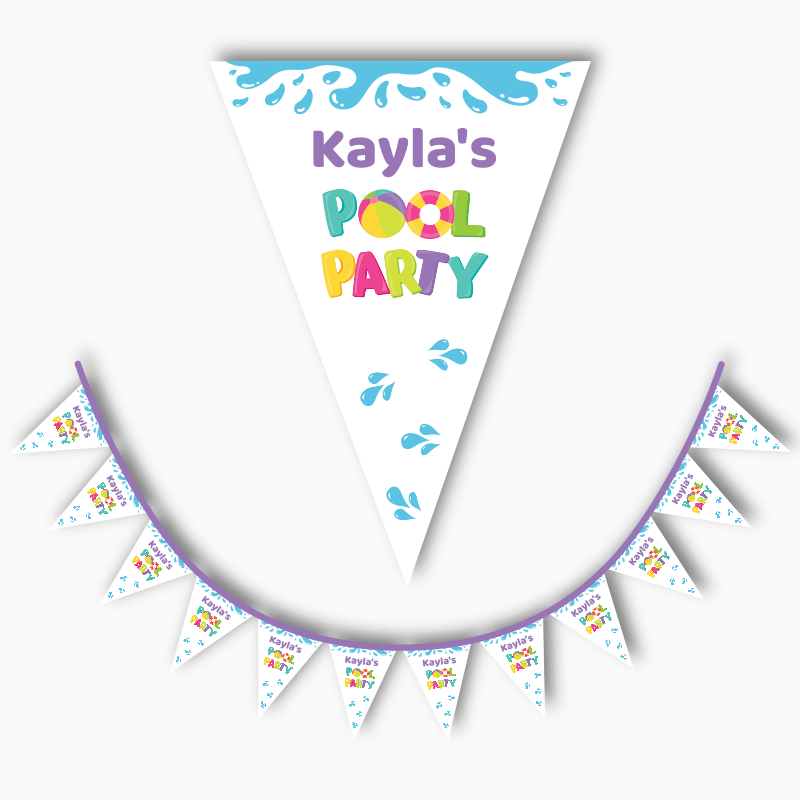 Personalised Girls Pool Party Flag Bunting - White