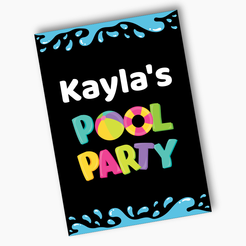 Personalised Girls Pool Party Poster - Black