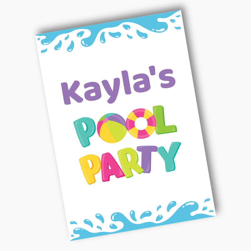 Personalised Girls Pool Party Poster - White