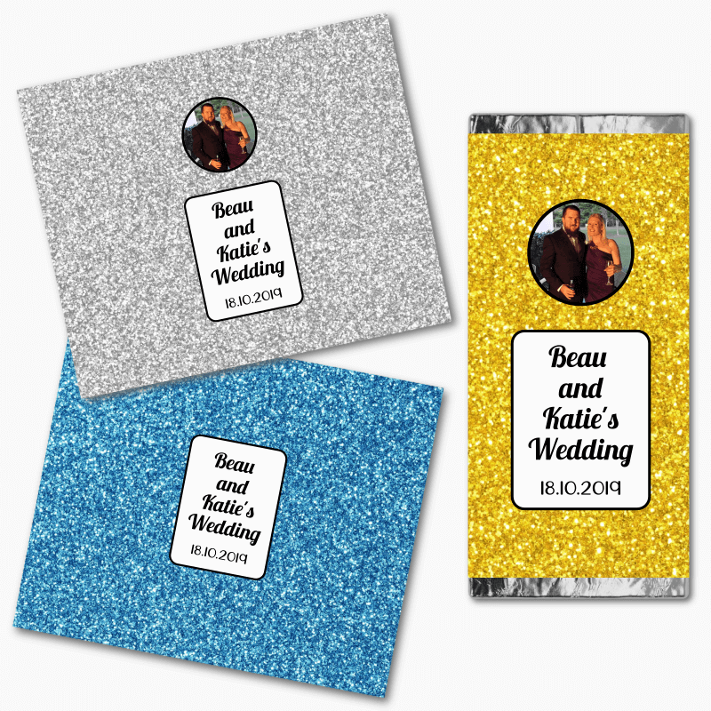Personalised Glitter Wedding Mini Chocolate Labels
