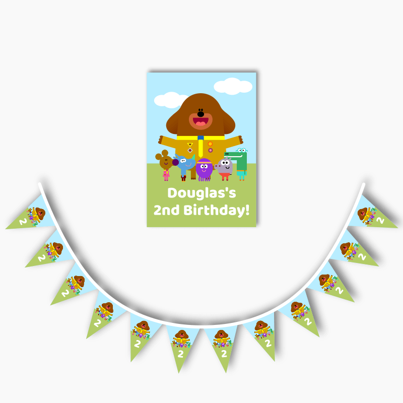 Personalised Hey Duggee Party Poster &amp; Flag Bunting Combo