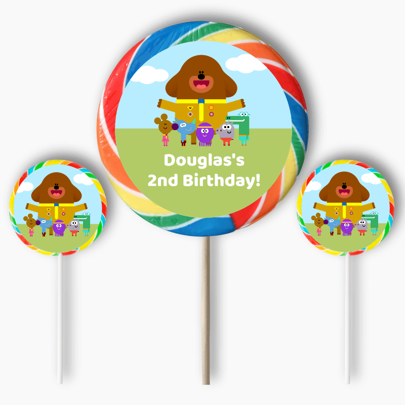 Personalised Hey Duggee Birthday Party Round Stickers