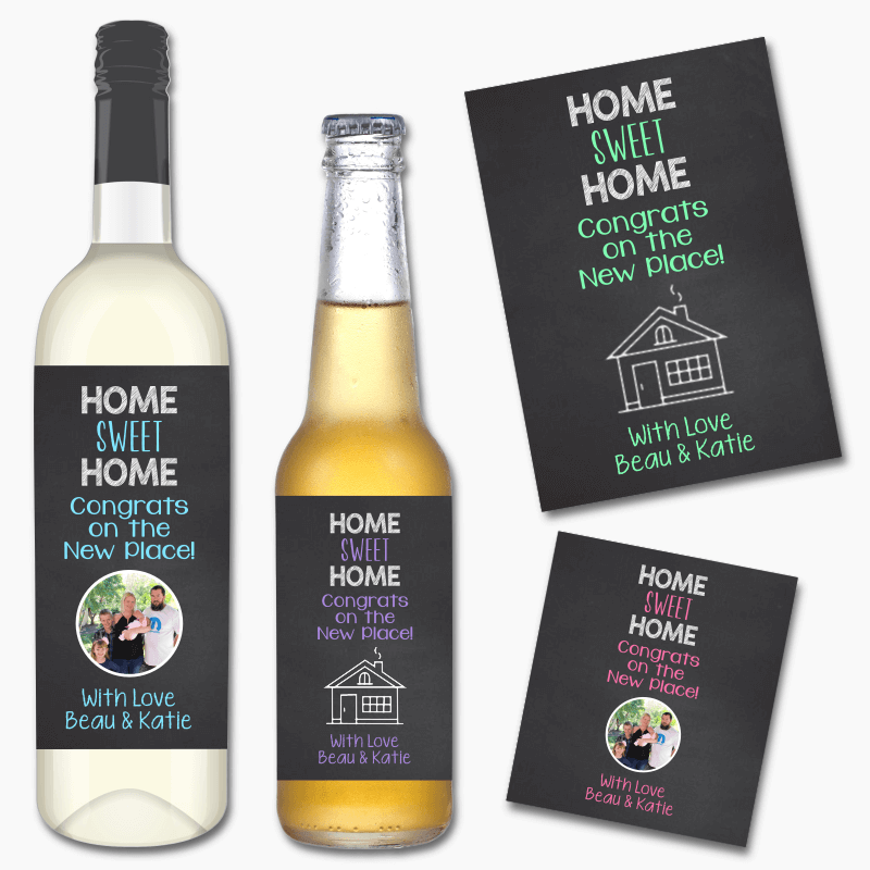 Personalised &#39;Home Sweet Home&#39; Wine &amp; Beer Labels