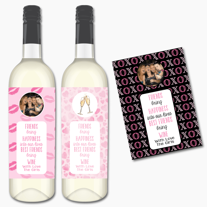 Personalised Hugs & Kisses Friend Gift Best Friends Bring Wine Labels