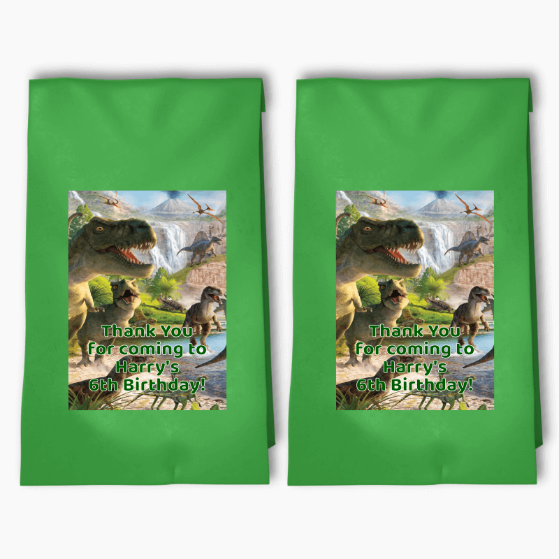 Personalised Jurassic Dinosaur Birthday Party Bags &amp; Labels