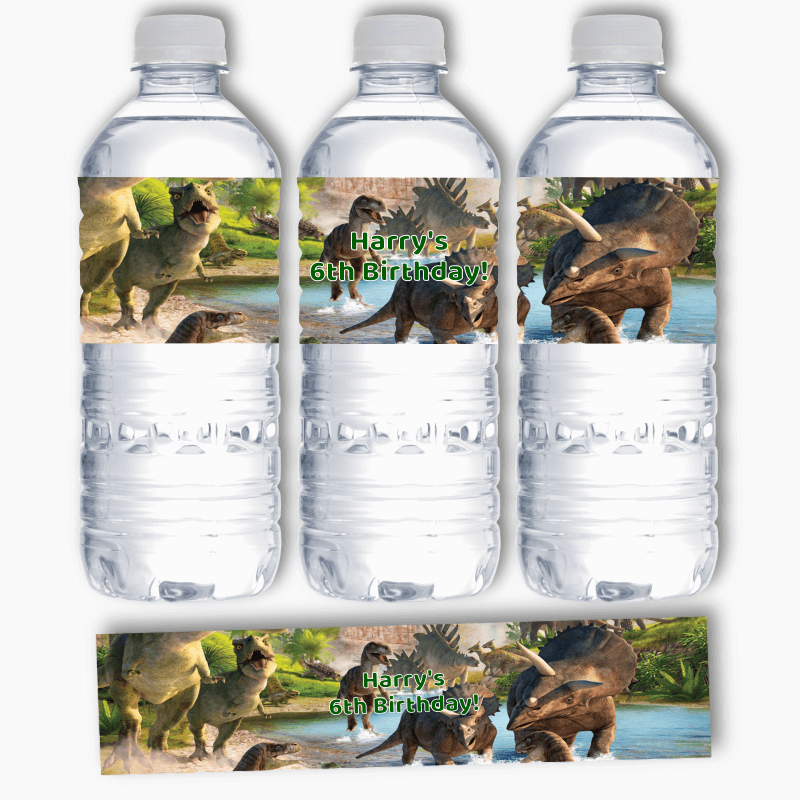 Personalised Jurassic Dinosaur Birthday Party Water Bottle Labels