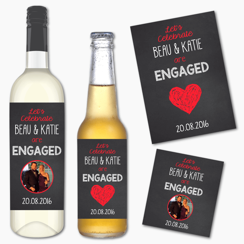 Personalised &#39;Lets Celebrate&#39; Engagement Party Wine &amp; Beer Labels