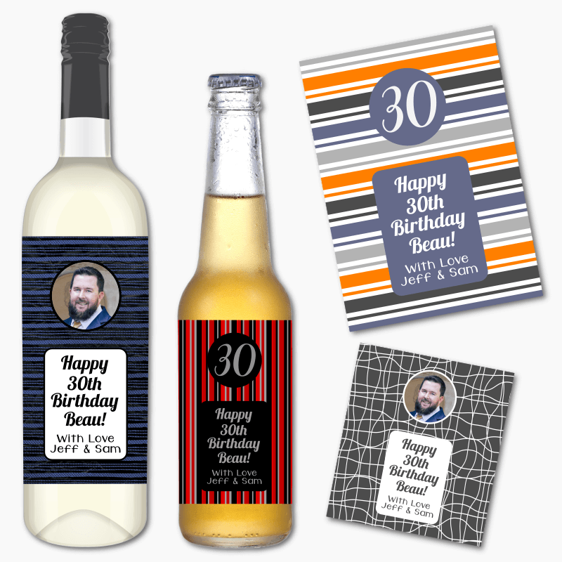 Personalised Fun Patterned Birthday Gift Wine &amp; Beer Labels