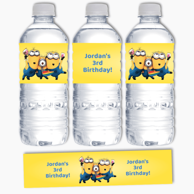 Personalised Minions Birthday Party Water Bottle Labels