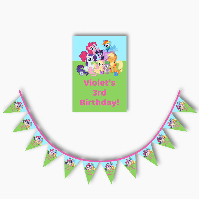 Personalised My Little Pony Friendship Magic Birthday Party Poster &amp; Bunting Combo