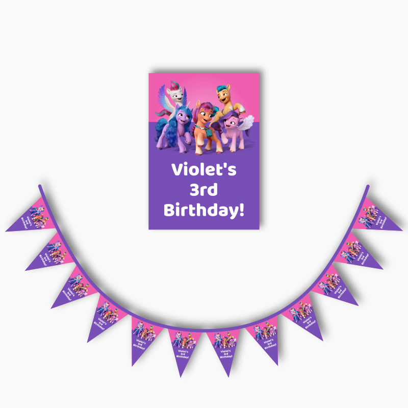 Personalised My Little Pony Next Generation Birthday Party Poster &amp; Bunting Combo