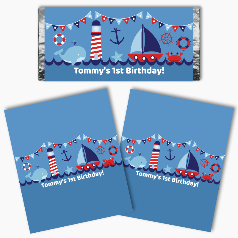 Personalised Nautical Sail Boat Party Mini Chocolate Labels