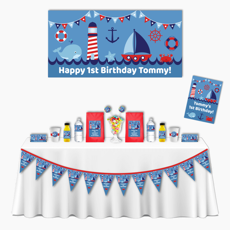 Personalised Nautical Sail Boat Deluxe Birthday Party Pack