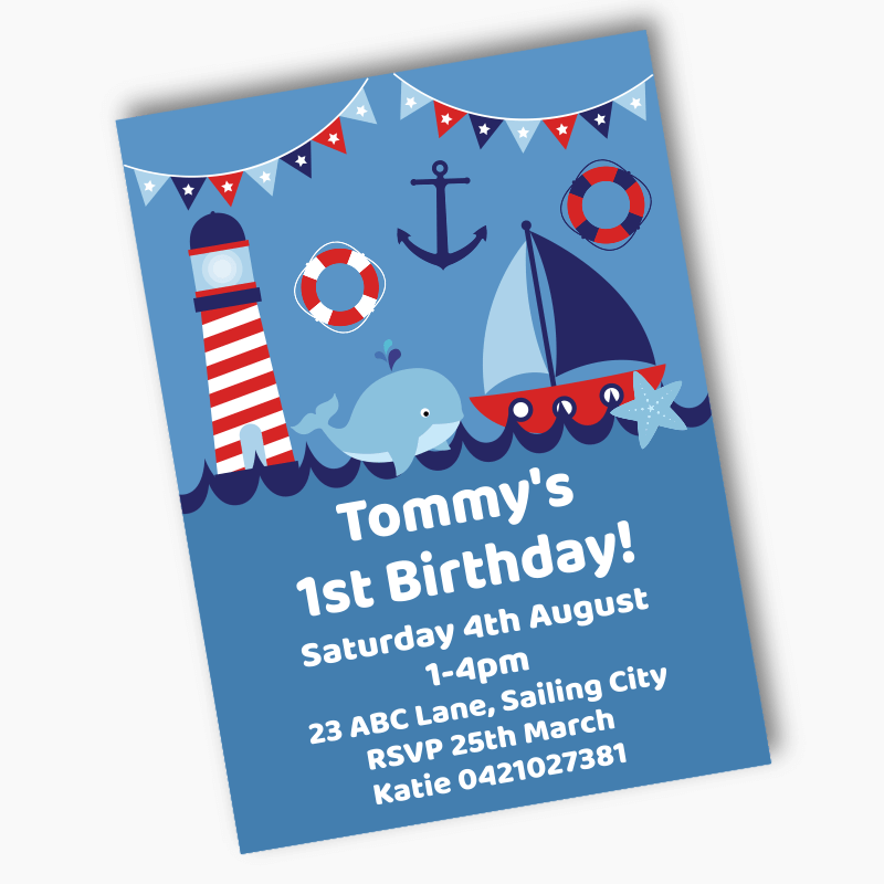 Personalised Nautical Sail Boat Party Invites