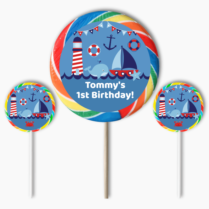 Personalised Nautical Sail Boat Party Round Stickers