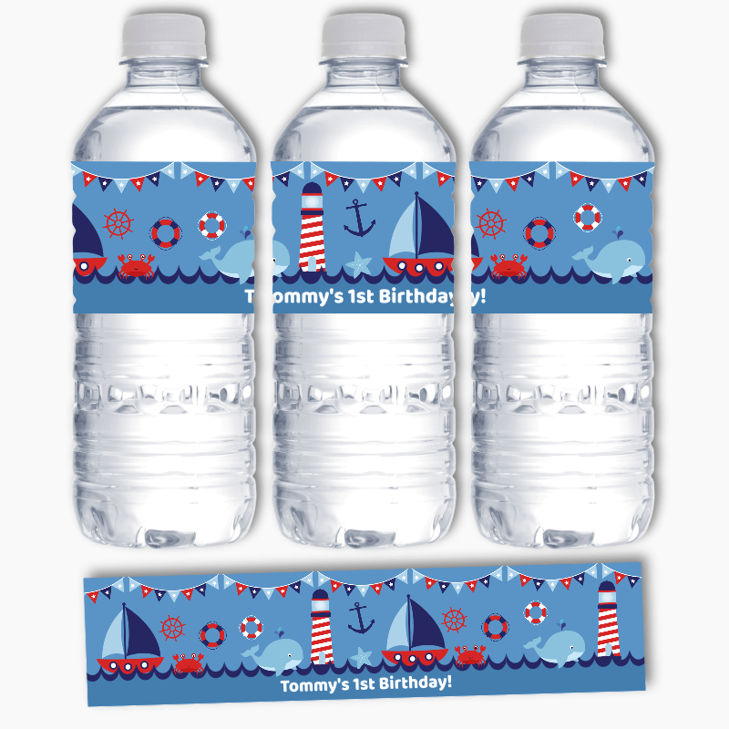 Personalised Nautical Sail Boat Party Water Bottle Labels