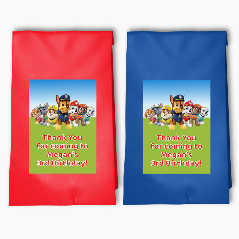 Personalised Paw Patrol Birthday Party Bags &amp; Labels
