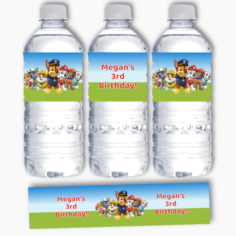 Personalised Paw Patrol Birthday Party Water Bottle Labels