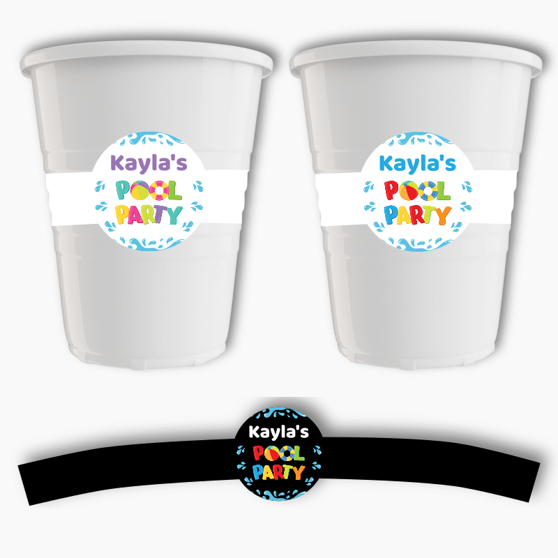 Personalised Pool Party Cup Stickers