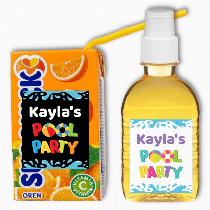 Personalised Pool Party Rectangle Drink Labels