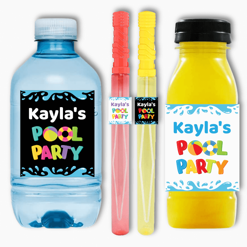 Personalised Pool Party Rectangle Favour Stickers