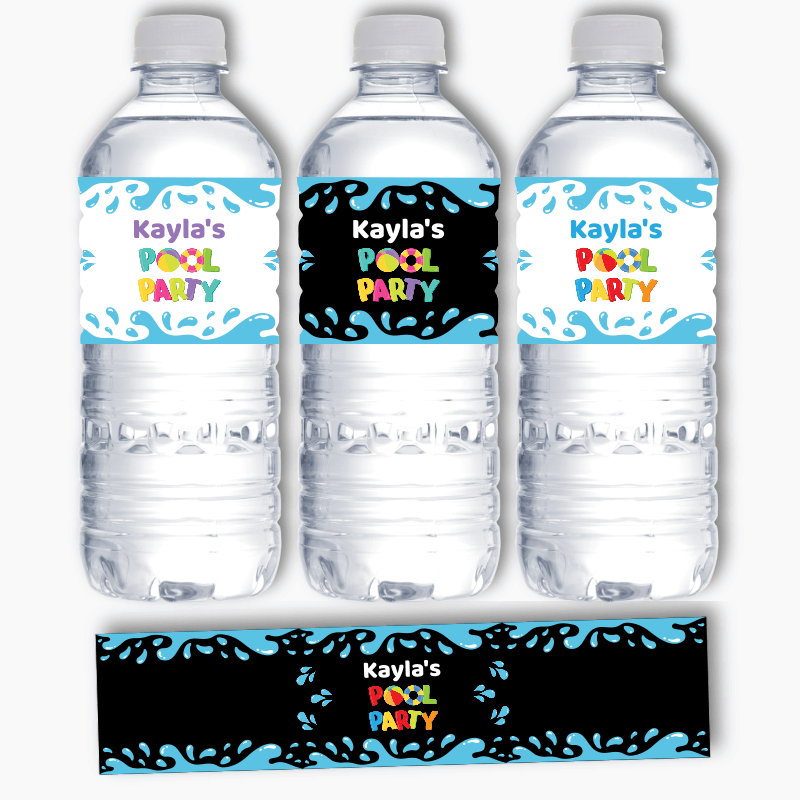 Water Pool Label Fun and Personalised Pool Party Water Bottle Labels - Katie J Design ...