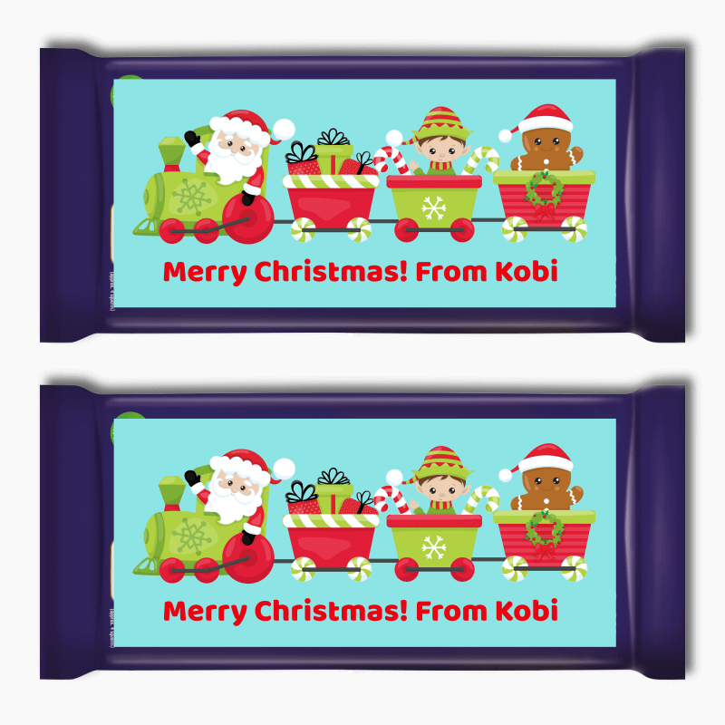 Personalised Santa Train Christmas Gift Cadbury Chocolate Labels