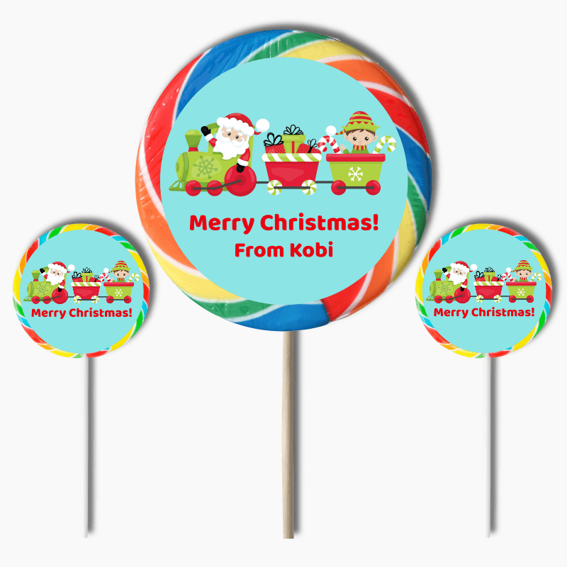 Santa Train Christmas Gift Round Lollipop Stickers