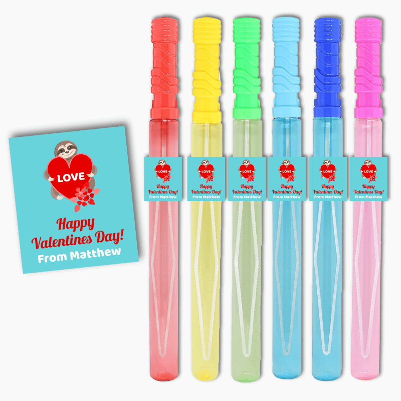 Personalised Sloth Valentines Day Gift Rectangle Bubble Stickers