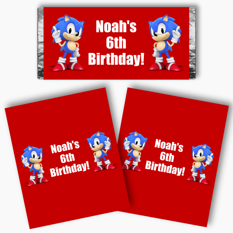 Personalised Sonic the Hedgehog Birthday Party Mini Chocolate Labels