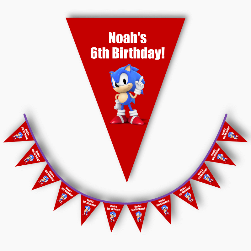 Personalised Sonic the Hedgehog Birthday Party Flag Bunting