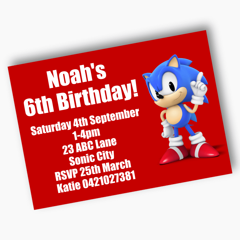 Personalised Sonic the Hedgehog Birthday Party Invites