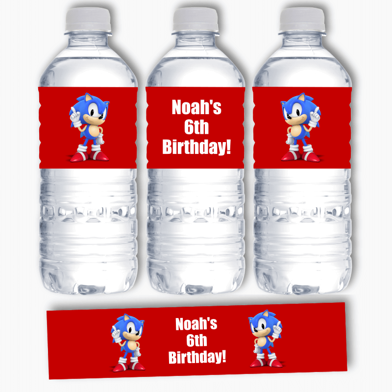 Personalised Sonic the Hedgehog Birthday Party Water Bottle Labels